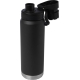 Bouteille isotherme noire 700 ml avec bouchon sport noir basculant ouvert.