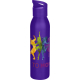 Bouteille d’eau violette 650 ml avec bouchon assorti à anse intégrée, marquage rotatif visible.