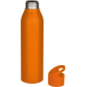 Bouteille d’eau orange 650 ml en inox recyclé avec bouchon assorti à anse intégrée posé à côté.