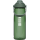 Bouteille d’eau verte translucide 750 ml avec bouchon gris foncé à vis et anse latérale, marquage visible sur la face avant.