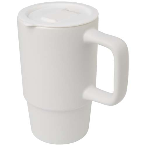 Mug céramique 450 ml promotionnel avec couvercle Carter Blanc