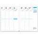 Double page intérieure d’un agenda grand format présentant la semaine de mai 2026 avec zones horaires et mentions de fêtes.