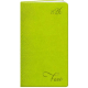 Agenda vert clair en format vertical avec marquage en relief en haut à droite et en bas de la couverture (marquage visible).