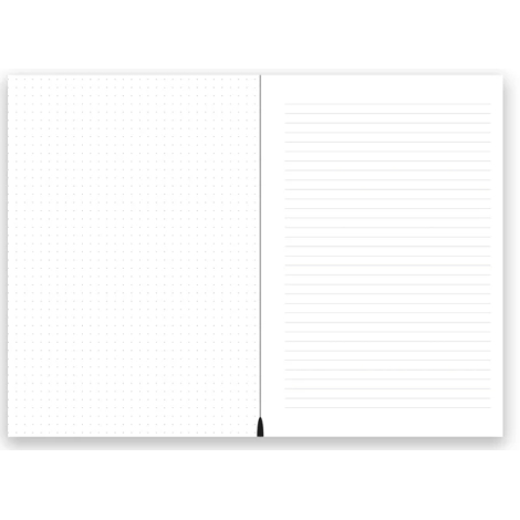 Double page intérieure : page gauche à pointillés et page droite lignée.