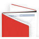 Gros plan d’un agenda rouge entrouvert montrant la première page intérieure avec zone de saisie mois et numéro de semaine.