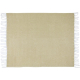 Couverture beige étendue à plat avec franges blanches sur les deux largeurs.