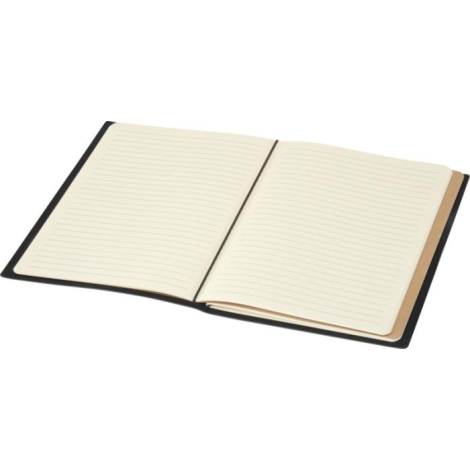 Carnet A5 ouvert avec deux cahiers rechargeables à pages crème lignées et pointillées.