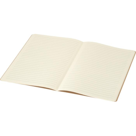 Carnet A5 ouvert sur pages crème lignées régulières.