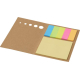 Marque-page autocollant kraft ouvert avec carnet de notes jaunes et blocs de marque-pages colorés.