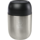 Boîte-repas isotherme en inox brossé avec couvercle noir, marquage visible sur la face avant.