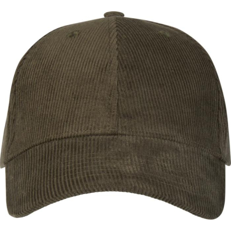 Casquette 6 pans en velours côtelé marron présentée de face sans marquage apparent.