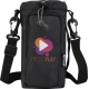 Sac porte-bouteille noir vu de face, sangle réglable et cordon de serrage supérieur, marquage visible sur la poche avant.
