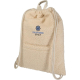 Sac à cordons beige en matière sherpa vu de trois quarts avant, cordons de serrage et poche frontale plaquée avec marquage visib