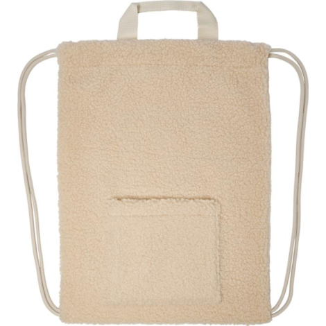 Vue arrière du sac à cordons beige montrant les cordons de portage et la poignée supérieure.