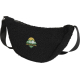 Sac banane noir en matière sherpa vu de face, fermeture zippée sur le dessus et sangle ajustable, marquage visible sur la face a