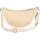 Sac banane beige en matière sherpa vu de dos avec sangle claire ajustable et fermeture zippée dorée.