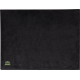 Couverture noire dépliée vue de dessus avec marquage visible dans un angle inférieur.