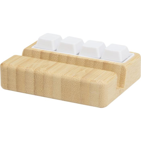 Support bambou vu de côté avec quatre touches blanches intégrées sur la partie supérieure, aucune personnalisation visible.