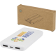 Batterie blanche 10 000 mAh en ABS recyclé, présentée avec boîte en carton brun, marquage visible sur le dessus du boîtier.