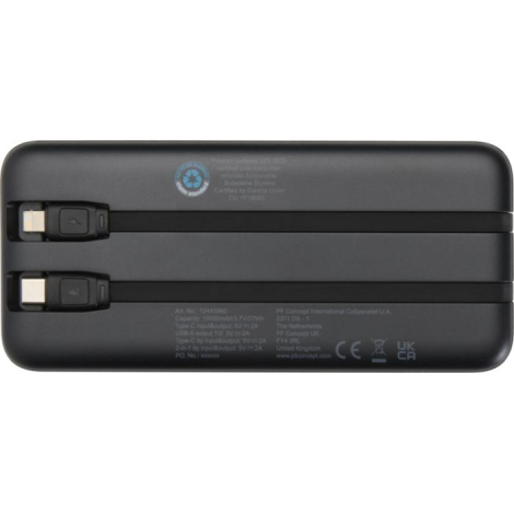 Vue arrière d’une batterie noire montrant deux câbles intégrés rangés dans leurs encoches, aucun marquage visible.