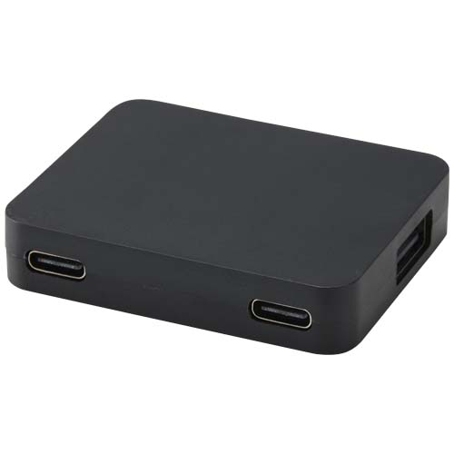 Hub personnalisé 4 ports USB en ABS recyclé Gaia Noir