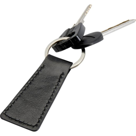 Porte-clés noir en polypropylène recyclé, présenté avec deux clés accrochées à l’anneau, aucune personnalisation visible. Porte-clés noir en polypropylène recyclé, présenté avec deux clés accrochées à l’anneau, aucune personnalisation visible.