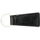 Porte-clés noir vu de dos, surface lisse avec coutures apparentes, sans marquage visible. Porte-clés noir vu de dos, surface lisse avec coutures apparentes, sans marquage visible.