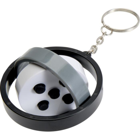 Porte-clés gyroscope en plastique avec élément intérieur mobile gris, photographié en léger angle, aucune personnalisation appar Porte-clés gyroscope en plastique avec élément intérieur mobile gris, photographié en léger angle, aucune personnalisation appar