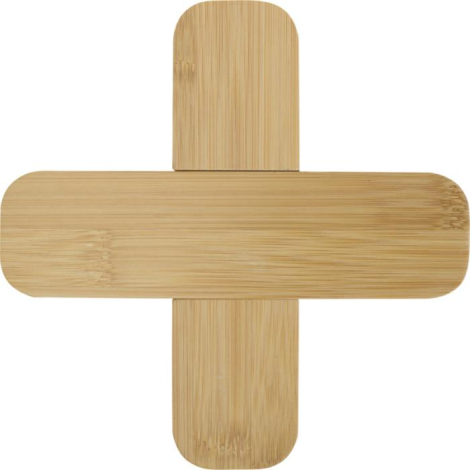 Dessous de plat en bambou vu de dessus, surface uniforme et contours arrondis, sans marquage visible.
