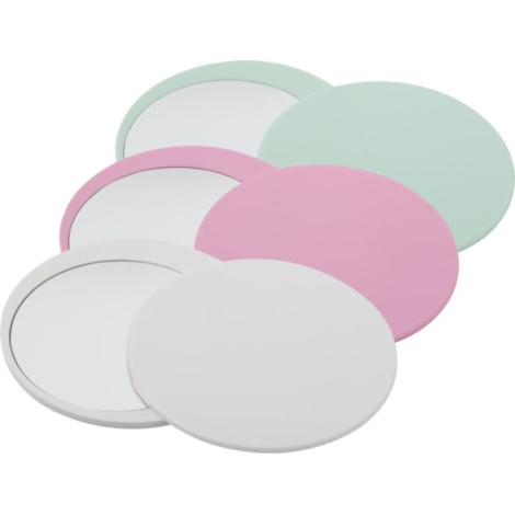 Ensemble de miroirs ronds Glider en coloris pastel — vert, rose et blanc — présentés fermés, sans personnalisation visible. Ensemble de miroirs ronds Glider en coloris pastel — vert, rose et blanc — présentés fermés, sans personnalisation visible.
