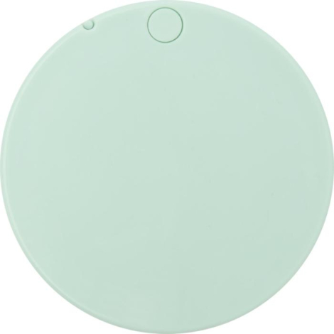 Miroir rond vert vu de dos, surface unie avec repère circulaire discret en haut, aucune personnalisation apparente. Miroir rond vert vu de dos, surface unie avec repère circulaire discret en haut, aucune personnalisation apparente.