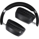 Casque audio pliable noir personnalisable en plastique recyclé, vue de dessus avec arceau mat et coussinets orientés vers l’inté