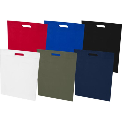Ensemble de six sacs shopping plats présentés en éventail de couleurs blanche, rouge, bleue, kaki, noire et marine ; sans marqua Ensemble de six sacs shopping plats présentés en éventail de couleurs blanche, rouge, bleue, kaki, noire et marine ; sans marqua