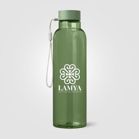 Gourde verte translucide vue de face, marquage visible. Gourde verte translucide vue de face, marquage visible.