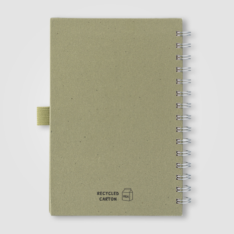 Dos du carnet vert sans marquage avec pictogramme du carton de lait recyclé visible. Dos du carnet vert sans marquage avec pictogramme du carton de lait recyclé visible.