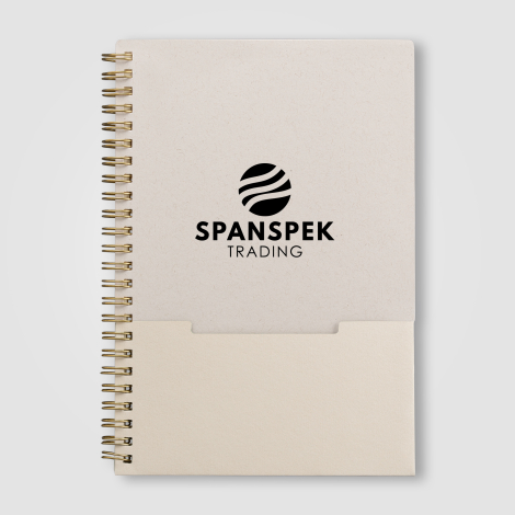 Carnet A5 beige vu de face avec marquage visible. Carnet A5 beige vu de face avec marquage visible.