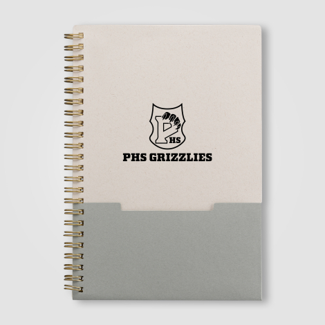 Carnet A5 gris vu de face avec marquage une couleur Carnet A5 gris vu de face avec marquage une couleur