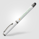 Stylo gel blanc personnalisable vu de face avec marquage quadri visible. Stylo gel blanc personnalisable vu de face avec marquage quadri visible.