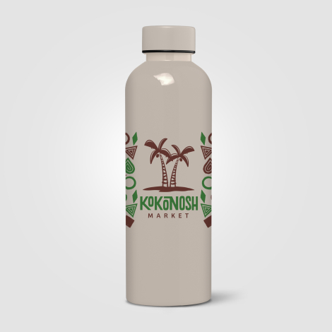 Bouteille beige brillante avec marquage quadri tout autour Bouteille beige brillante avec marquage quadri tout autour