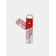 Porte-clés bicolore rouge/verso blanc à motif rouge, anneau doré, marquage arrière. Porte-clés bicolore rouge/verso blanc à motif rouge, anneau doré, marquage arrière.