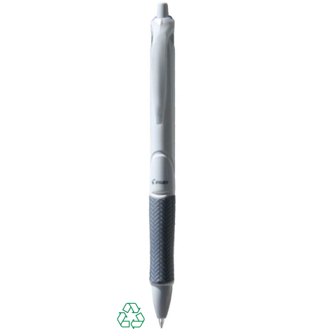 Stylo bille blanc en vue trois-quarts avec grip gris texturé