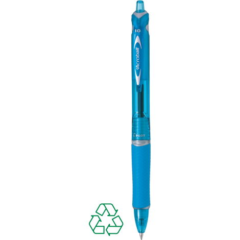 Stylo bille turquoise translucide de face avec grip texturé