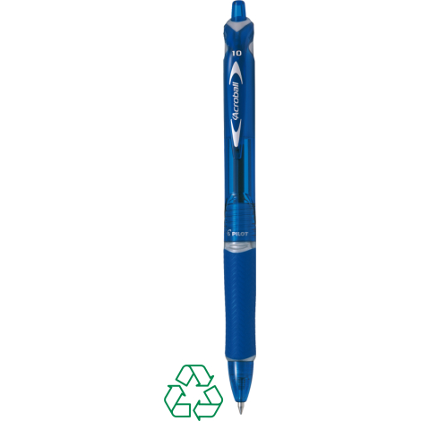 Stylo bille bleu translucide de face avec grip texturé