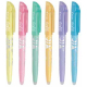 Six surligneurs Frixion présentés dans différents coloris pastel. Six surligneurs Frixion présentés dans différents coloris pastel.