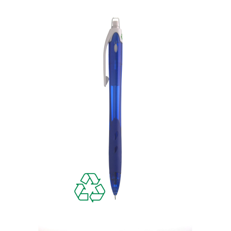 Porte-mine bleu translucide de face avec grip assorti et clip blanc