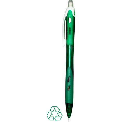 Porte-mine vert translucide de face avec grip assorti et clip blanc