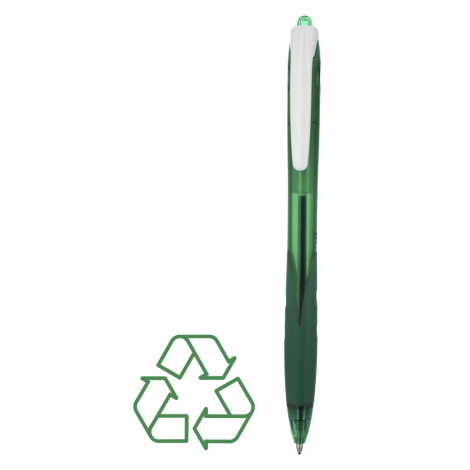 Stylo vert translucide de face avec grip assorti et clip gris