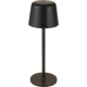 Lampe de table noire au design élancé, abat-jour cylindrique légèrement évasé et base fine, marquage visible sur la partie supér