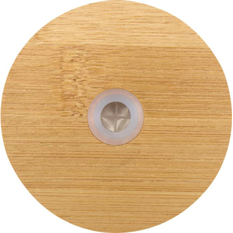 Vue rapprochée du dessus du couvercle en bambou, surface lisse sans personnalisation visible.