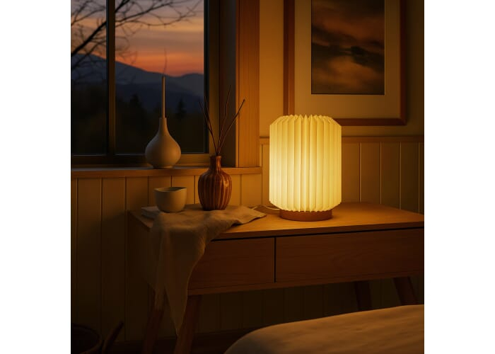 Lampe LED promotionnelle pliable avec socle bois Aurore Nature
